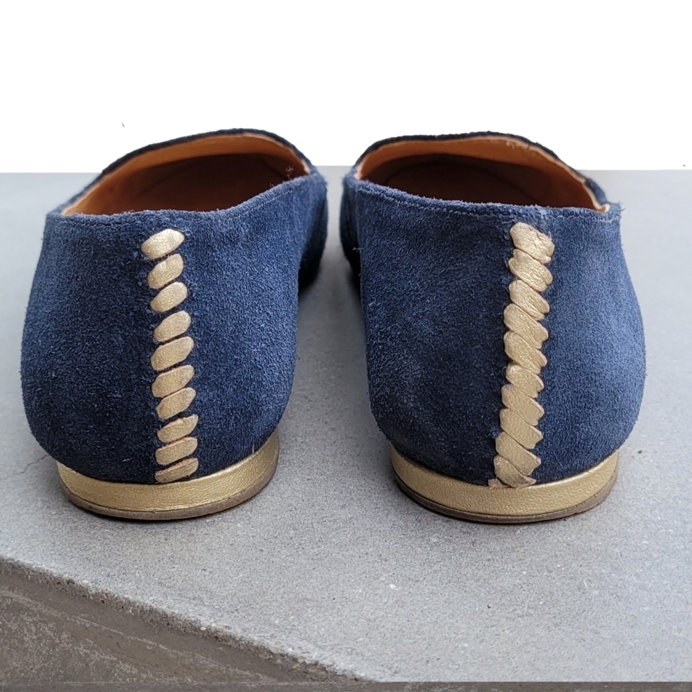JACK Rogers Ballet Flat 5 Blue suede Gold - Picture 4 of 11